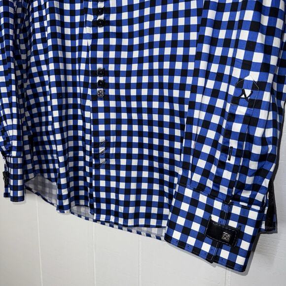 Au Noir Men’s Gingham Plaid Button Down Shirt Blue Size 4 Large - Picture 4 of 6
